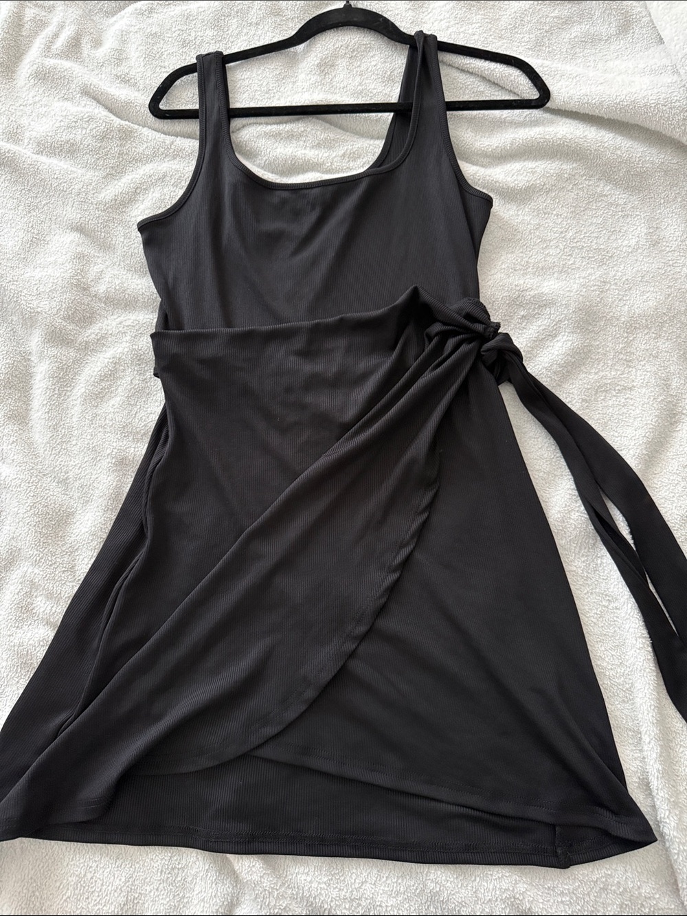 Cider Black Sleeveless Wrap-Tie Mini Dress